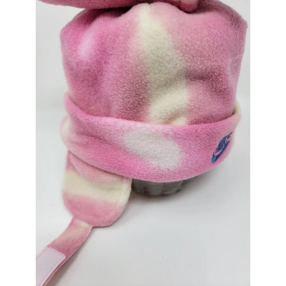 NWT Nike Fleece Trapper Style Hat Mittens Set Baby  12-24mth Pink Tie Dye Swoosh